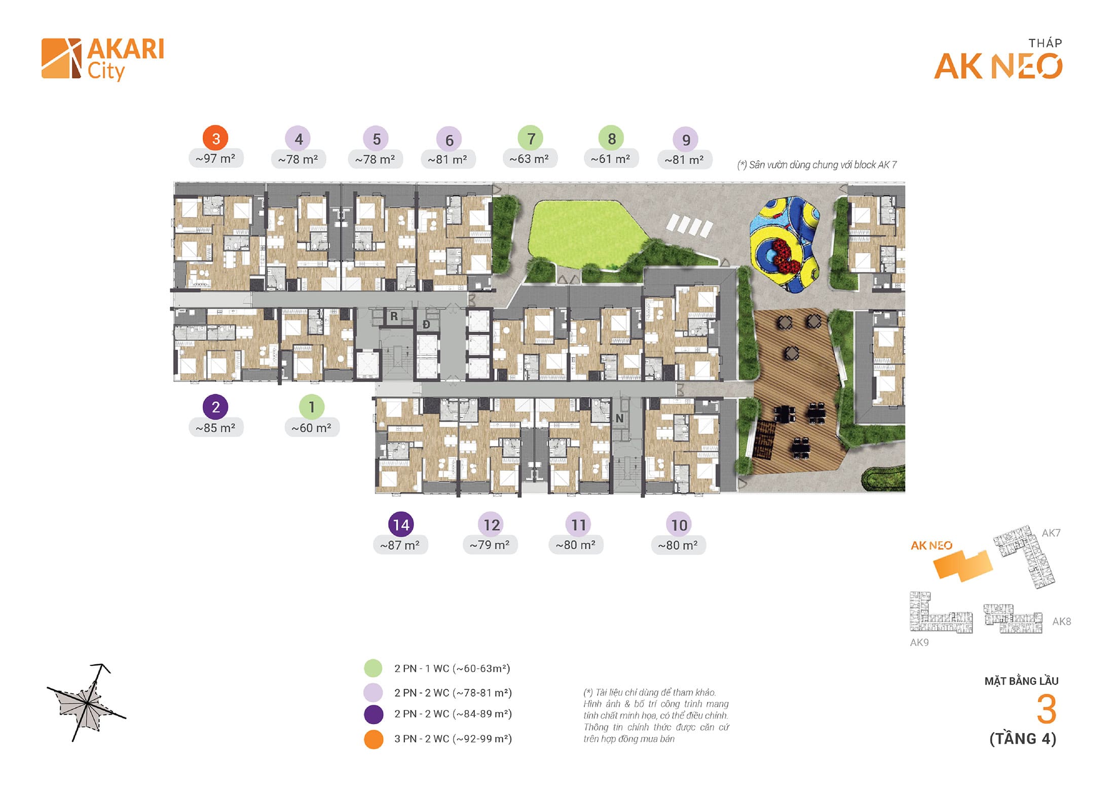 Mặt bằng Tầng 4, Tòa Tháp AK NEO khu đô thị Akari City được phát triển bởi Nam Long Group.