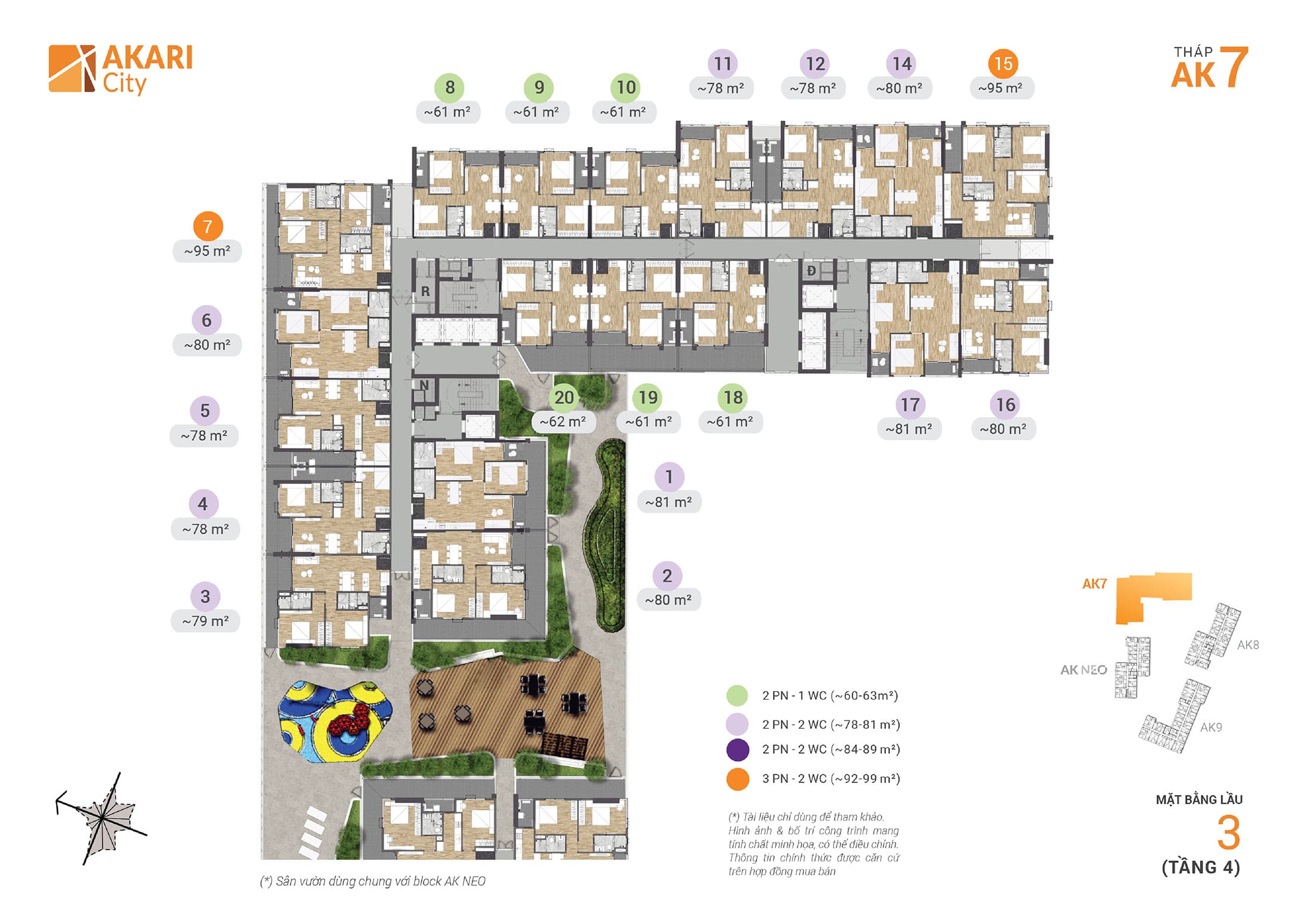 Mặt bằng Tầng 4, Tòa Tháp AK7 khu đô thị Akari City được phát triển bởi Nam Long Group.