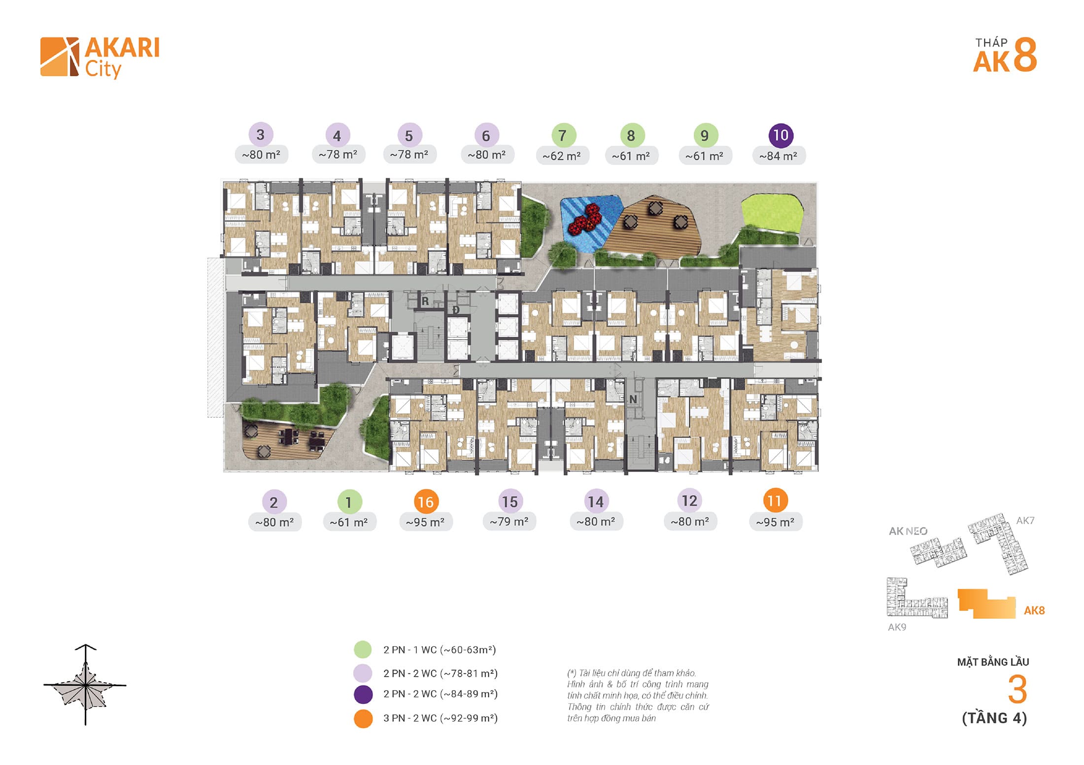 Mặt bằng Tầng 4, Tòa Tháp AK8 khu đô thị Akari City được phát triển bởi Nam Long Group.