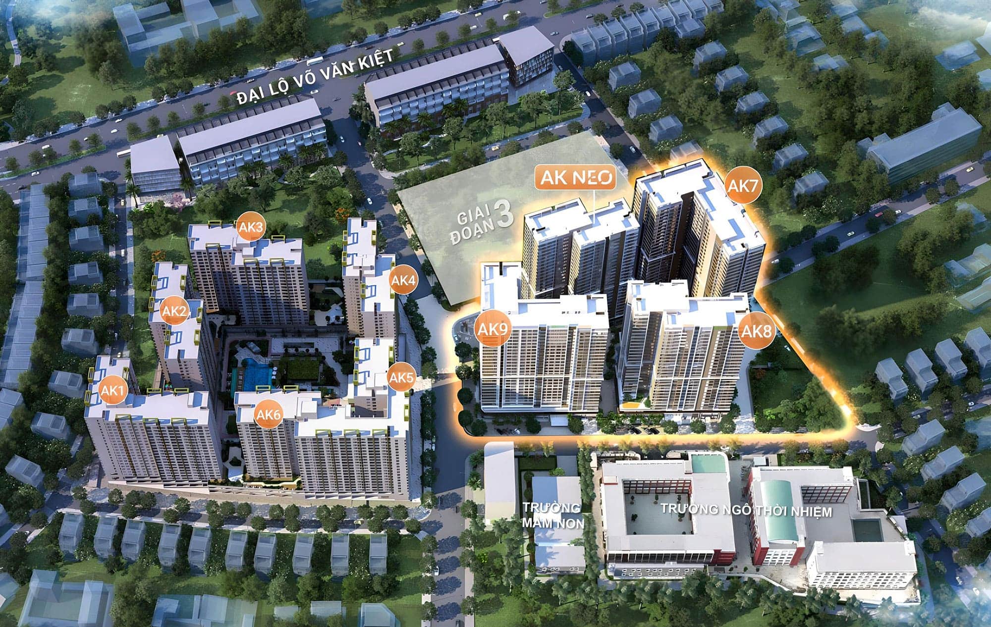 Mặt bằng tổng thể dự án Akari City với quy mô đến 8.5ha tọa lạc trên đường Võ Văn Kiệt.
