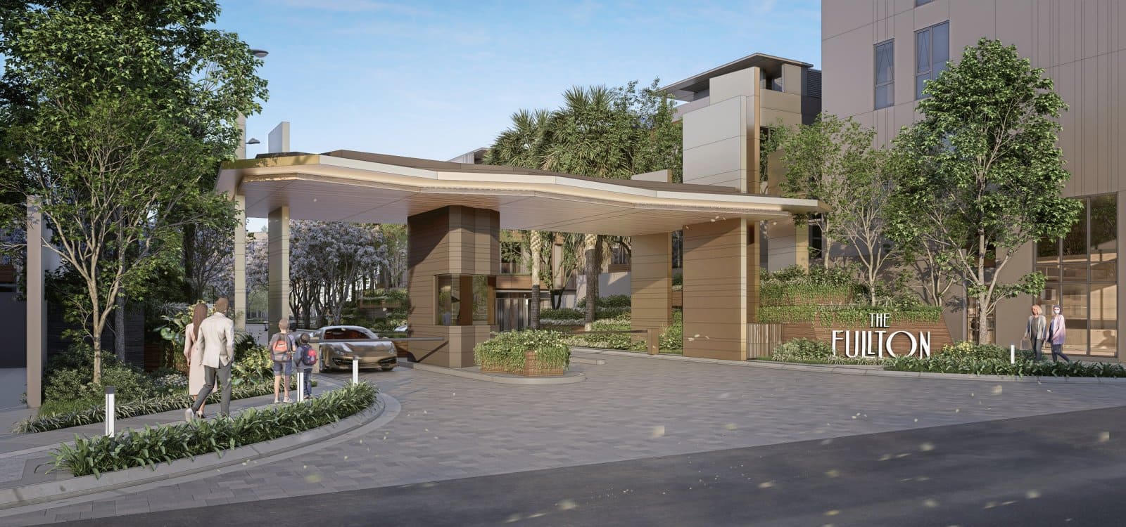Lối vào sang trọng của The Fullton CapitaLand tại Vinhomes Ocean Park 3, Hưng Yên, mang đến trải nghiệm đẳng cấp cho cư dân.