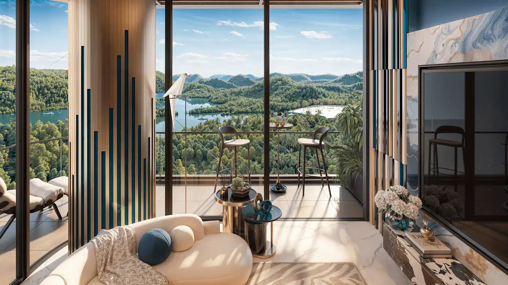 Nội thất sang trọng và tầm nhìn bao quát tại căn hộ cao cấp Xanh Island Cát Bà, nơi kết nối thiên nhiên và hiện đại.