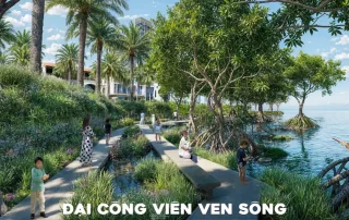 Công viên ven sông xanh mát, điểm đến lý tưởng cho gia đình và trẻ em vui chơi, thư giãn giữa thiên nhiên.